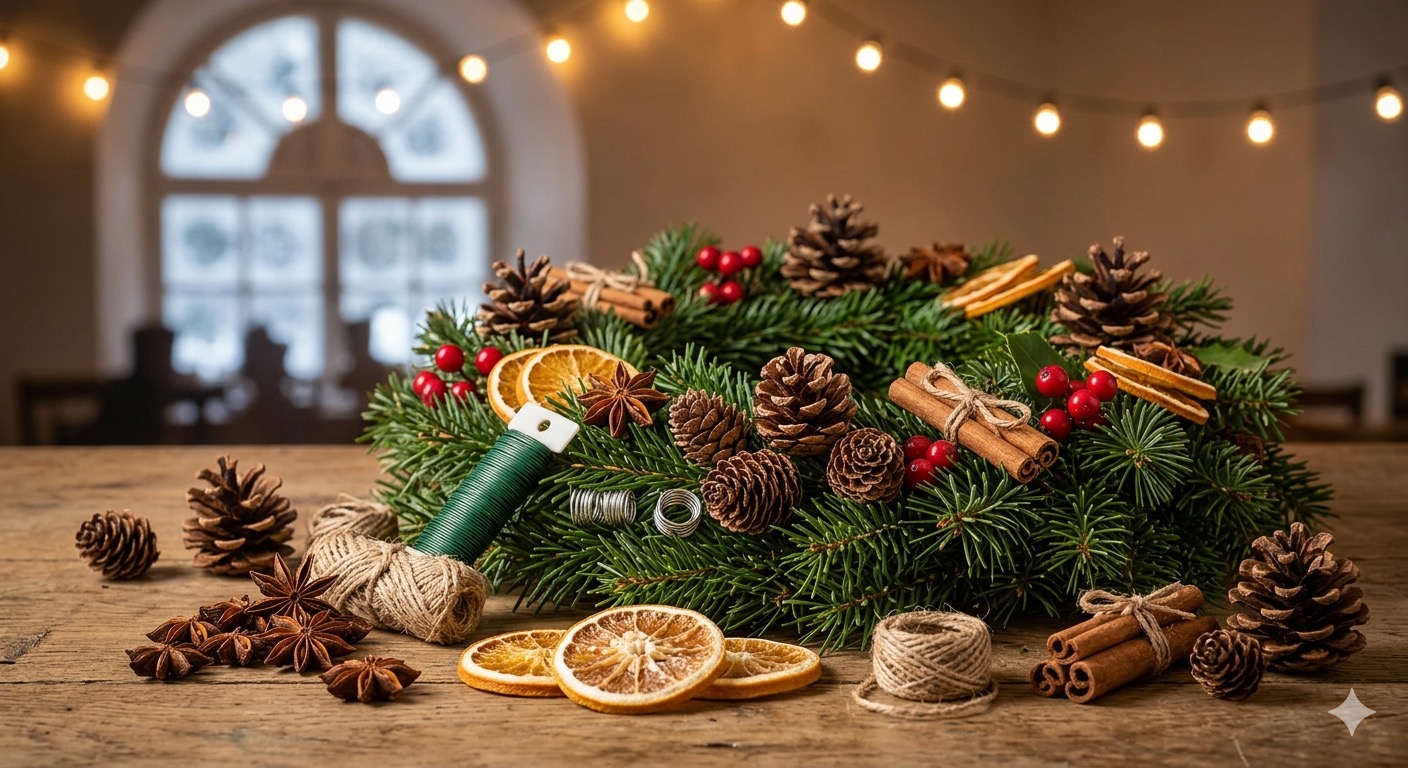 Adventskranzbinden in der Alten Schmiede